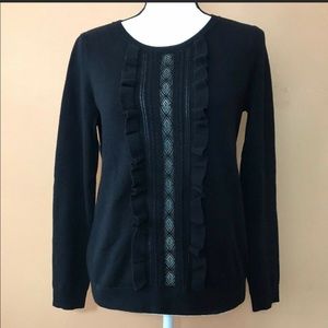 Sézane Black Wool Ruffle Lace Pullover Sweater
